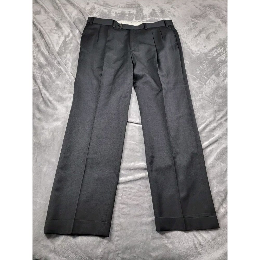 Lauren Ralph Lauren Pants Men 36x29 Black Wool Dress Slacks pleated, cuffed‎